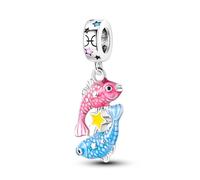 MARJS Pisces Fish Glow In The Dark Birthday Birth Date Horoscope Star Sign Charm Bead Pendant 925 Sterling Silver Dangle Compatible With Pandora Charm Bracelet
