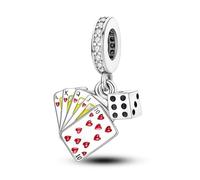MARJS Playing Cards Poker Casino Dice Gambler I Love You Heart Charm Bead Pendant 925 Sterling Silver Dangle Compatible With Pandora Charm Bracelet