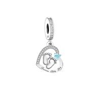 MARJS Precious Baby Boy Blue Son Feet Love Heart Mother To Be Gender Reveal Charm Bead Pendant 925 Sterling Silver Dangle Compatible With Pandora Charm Bracelet