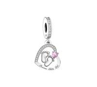 MARJS Precious Baby Girl Pink Daughter Feet Love Heart Mother To Be Gender Reveal Charm Bead Pendant 925 Sterling Silver Dangle Compatible With Pandora Charm Bracelet