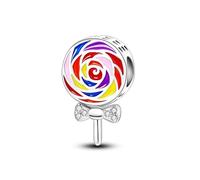 MARJS Rainbow Lollipop Sweet I Love You Heart Rainbow Candy Charm Bead Pendant 925 Sterling Silver Dangle Compatible With Pandora Charm Bracelet
