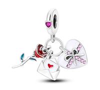 MARJS Red Rose Flower Love You Heart Chocolate Box Love Letter Charm Bead Pendant 925 Sterling Silver Dangle Compatible With Pandora Charm Bracelet