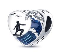 MARJS Ride The Winds And Waves Surf Surfer Ocean Sea I Love You Heart Charm Bead Pendant 925 Sterling Silver Dangle Compatible With Pandora Charm Bracelet
