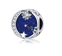 MARJS Rocket To The Stars Moon Space Moon Night Charm Bead Pendant 925 Sterling Silver Dangle Compatible With Pandora Charm Bracelet