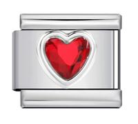 MARJS Ruby Red July Smooth Love Heart Month Birth Year Birthday Stone Anniversary Birthstone Crystal Silver Italian 9mm Link Stainless Steel Modular Compatible With Bracelet