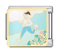 MARJS Runner Athlete Marathon Silver Italian 9mm Link Stainless Steel Compatible With Modular Bracelet