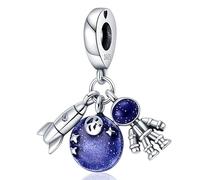 MARJS Sapceman Astronaut Space Earth Rocket Globe Charm Bead Pendant 925 Sterling Silver Dangle Compatible With Pandora Charm Bracelet
