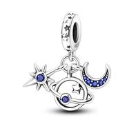 MARJS Saturn Orb Planet Star Moon Night Sky Space Charm Bead Pendant 925 Sterling Silver Dangle Compatible With Pandora Charm Bracelet