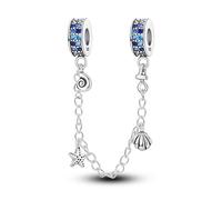 MARJS Sea Shell Star Fish Ocean Clam Safety Chain Charm Bead Pendant 925 Sterling Silver Dangle Compatible With Pandora Charm Bracelet