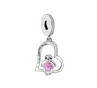 MARJS Sloth I Love You Forever Heart Charm Bead Pendant 925 Sterling Silver Dangle Compatible With Pandora Charm Bracelet