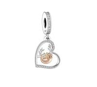 MARJS Sloth Rose Gold Mother Daughter I Love You Heart Charm Pet Animal Charm Bead Pendant 925 Sterling Silver Dangle Compatible With Pandora Charm Bracelet