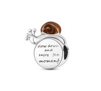 MARJS Slow Down Clock Snail Take Your Time Charm Bead Pendant 925 Sterling Silver Dangle Compatible With Pandora Charm Bracelet