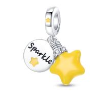 MARJS Sparkle Star Glow In The Dark Luminous I Love You Heart Charm Bead Pendant 925 Sterling Silver Dangle Compatible With Pandora Charm Bracelet