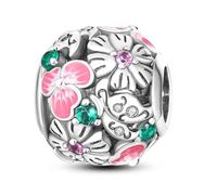 MARJS Spring Butterfly Flowers Daisy Pansy Charm Bead Pendant 925 Sterling Silver Dangle Compatible With Pandora Charm Bracelet
