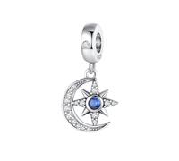 MARJS Starry Sky North Star Moon Constellation Charm Bead Pendant 925 Sterling Silver Dangle Compatible With Pandora Charm Bracelet