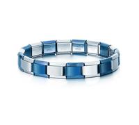 MARJS Starter Bracelet Blue Silver Alternating Personalized Bangle 9mm Link Stainless Steel Italian Charm Compatible With 9mm