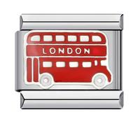 MARJS Sunflower Rose Camelia Flower Silver Italian 9mm Link Stainless Steel Modular Compatible With Bracelet (Red Enamel London Bus UK Great Britain England Silver Link)
