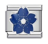 MARJS Sunflower Rose Camelia Flower Silver Italian 9mm Link Stainless Steel Modular Compatible With Bracelet (Camellia Blue Flower Rose Charm Silver Link)