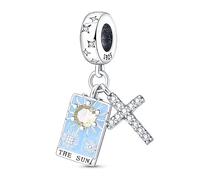 MARJS The Sun Mystic Tarot Card Psychic Cross Star Medium Spirits Charm Bead Pendant 925 Sterling Silver Dangle Compatible With Pandora Charm Bracelet