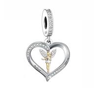 MARJS Tinkerbell Believe Pixy Pixies Fairy Priness Love Heart Charm Bead Pendant 925 Sterling Silver Dangle Compatible With Pandora Charm Bracelet
