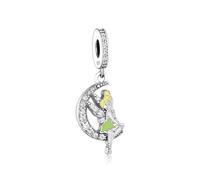 MARJS Tinkerbell Dream Wish Believe Fairy Moon Pixy Charm Bead Pendant 925 Sterling Silver Dangle Compatible With Pandora Charm Bracelet