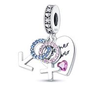 MARJS Together Forever I Love You Heart Mother Daughter Son Female Male Sign Charm Bead Pendant 925 Sterling Silver Dangle Compatible With Pandora Charm Bracelet