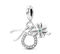 MARJS Trio Lucky Luck Four Leaf Clover Horseshoe Wishbone Charm Bead Pendant 925 Sterling Silver Dangle Compatible With Pandora Charm Bracelet