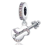 MARJS Violin Orchestra Cello Guitar Musician Music Charm Bead Pendant 925 Sterling Silver Dangle Compatible With Pandora Charm Bracelet