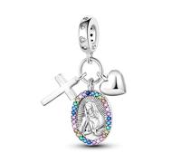 MARJS Virgin Mary Cross Crucifix I Love You Heart Faith Jesus Charm Bead Pendant 925 Sterling Silver Dangle Compatible With Pandora Charm Bracelet