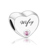 MARJS Wifey I Love You Heart Pink Crystal Wedding Husband Gift Charm Bead Pendant 925 Sterling Silver Dangle Compatible With Pandora Charm Bracelet