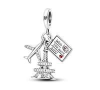 MARJS Wish You Were Here Travel Holiday Eiffel Tower France Paris I Love You Heart Postcard Charm Bead Pendant 925 Sterling Silver Dangle Compatible With Pandora Charm Bracelet