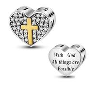 MARJS With God All Things Are Possible Cross I Love You Heart Charm Bead Pendant 925 Sterling Silver Dangle Compatible With Pandora Charm Bracelet
