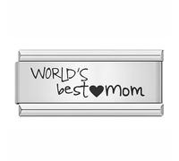 MARJS Worlds Best Mom Mum Superlink Double Silver Italian 9mm Link Stainless Steel Compatible With Modular Bracelet