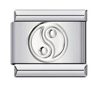 MARJS Ying Yang Silver Italian 9mm Link Stainless Steel Compatible With Modular Bracelet