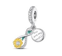 MARJS You Are My Sunshine Sunflower Flower I Love You Heart Eternity Charm Bead Pendant 925 Sterling Silver Dangle Compatible With Pandora Charm Bracelet