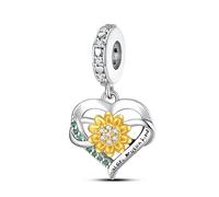 MARJS You Are My Sunshine Sunflower Flower I Love You Heart Gold Charm Bead Pendant 925 Sterling Silver Dangle Compatible With Pandora Charm Bracelet