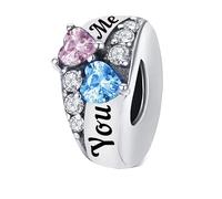 MARJS You & Me Pink Blue Love Heart Engagement Wedding Ring Charm Bead Pendant 925 Sterling Silver Dangle Compatible With Pandora Charm Bracelet