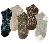 MarJunSep Cute Ankle Socks for Women Girls Floral Vintage Aesthetic Cottage Core Thin Cotton Mini Crew Socks, 5 Pairs - Set F, One size