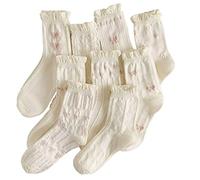 MarJunSep Cute Floral Crew Socks for Women Teen Girls Flower Cottagecore Frilly Vintage Fancy Cotton Socks, 9 Pairs C Pack, Medium