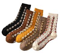 MarJunSep Cute Floral Crew Socks Women Girls Cottagecore Ruffle Frilly Vintage Fancy Korean Slouch Cotton Socks, 5 Pairs N Pack, Medium