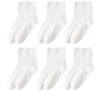 MarJunSep Womens Cute Cotton Crew Socks Neutral Aesthetic Slouchy Boot Dress Socks Women Girls Granola Essentials, 6 Pairs White, M