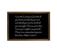 Mark 12:30 31 Love The Lord Your God with All Your Heart And with All Your Framed Wood Sign Wall Plaque 12x8in Wooden Wall Sign with Bible Verse,Farmhouse Bedroom Living Room Home Decor