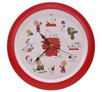 Mark Feldstein & Associates Peanuts Characters Snoopy and Doghouse Christmas Carol Holiday Sound Clock, 13 Inch, Red