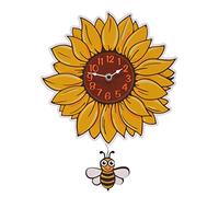 Mark Feldstein & Associates Sunflower with Swinging Bee Pendulum Pal Wall Clock, 12 Inch