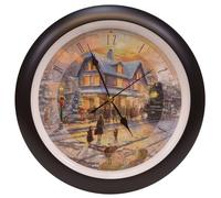 Mark Feldstein & Associates Thomas Kinkade All Aboard for Christmas Holiday Sounds Wall Clock, 13 Inch, Black, Plays 12 Christmas Carols