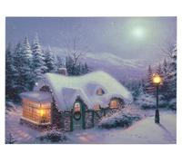 Mark Feldstein & Associates Thomas Kinkade Silent Night Pre Lit LED and Fiber Optic Canvas Holiday Artwork, 16 x 12