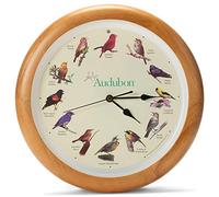 Mark Feldstein Audubon Singing Bird Wall Clock, Oak Wood Frame 13 Inch