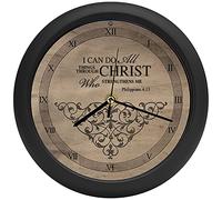 Mark Feldstein I Can Do All Things Three Hymn Sound Clock, 8 in, Brown | plays Amazing Grace, Rock of Ages, What a Friend We Have in Jesus; needs 3 AA batteries; light sensor; tabletop stand