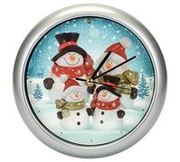 Mark Feldstein Snowman Family Winter Wonderland Round Silvertone Framed 8 Inch Musical Wall Clock