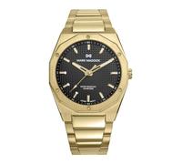 Mark Maddox Men's Watch Gold Plated Steel Black Dial Waterproof 100m Quartz Analogue 3 Hands 42mm Case Mineral Glass Snap Fastener HM1030-57